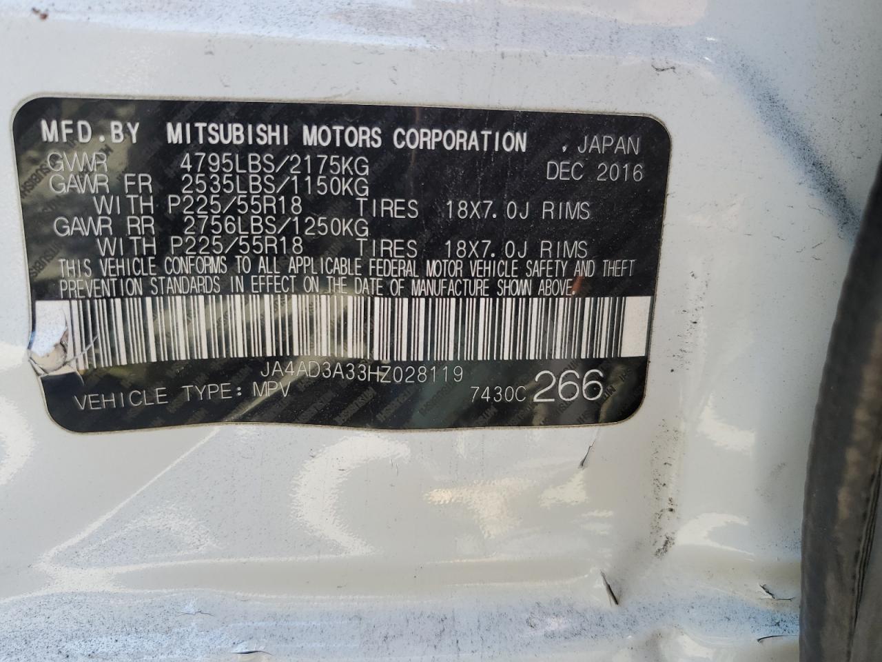 JA4AD3A33HZ028119 2017 Mitsubishi Outlander Se