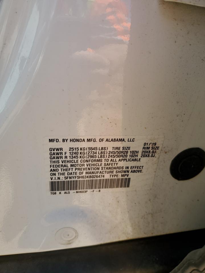 5FNYF5H63KB026474 2019 Honda Pilot Touring