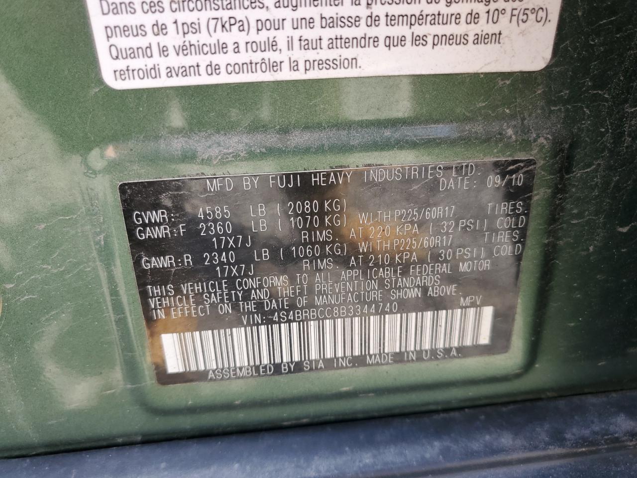 4S4BRBCC8B3344740 2011 Subaru Outback 2.5I Premium