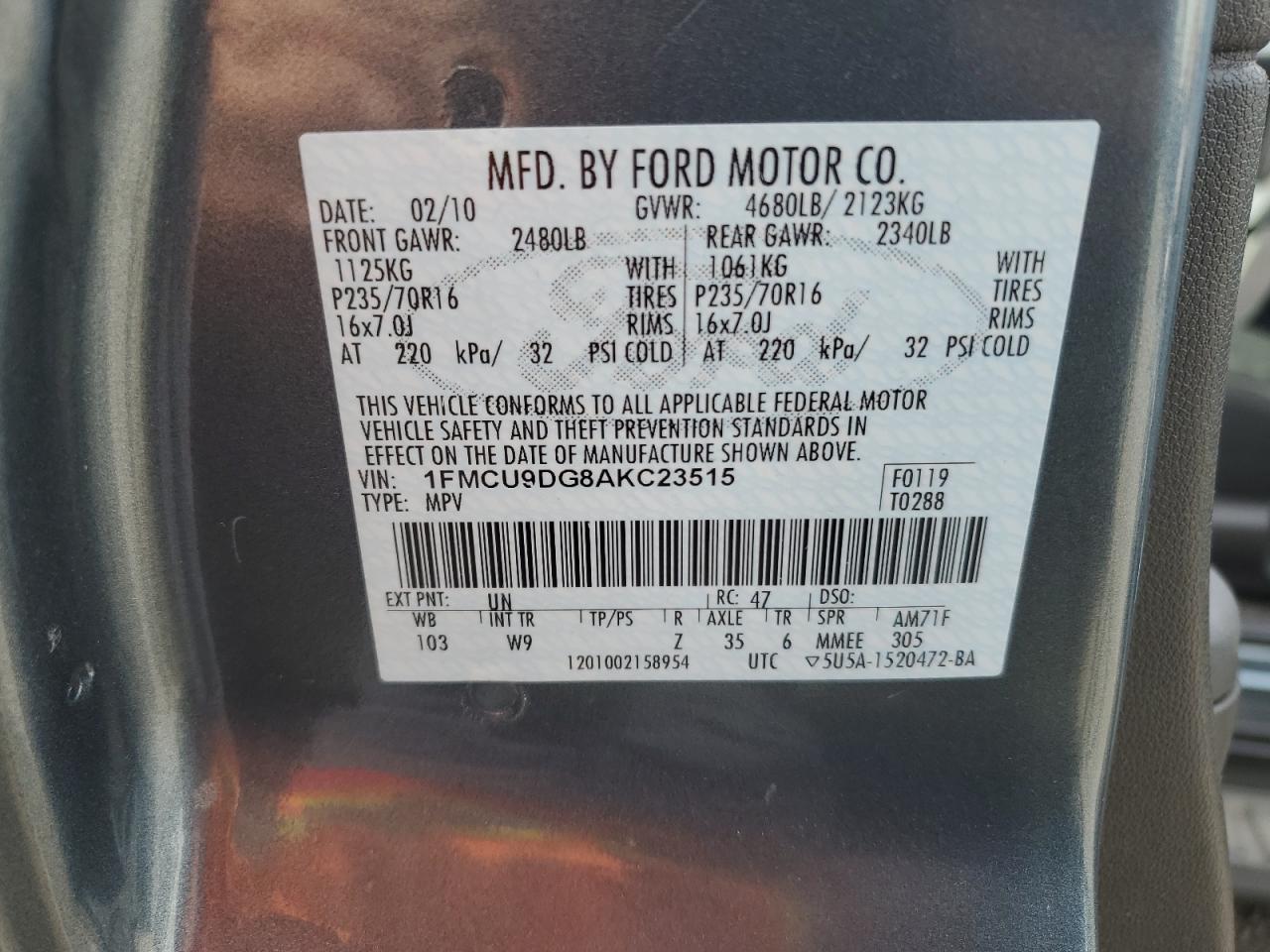 1FMCU9DG8AKC23515 2010 Ford Escape Xlt