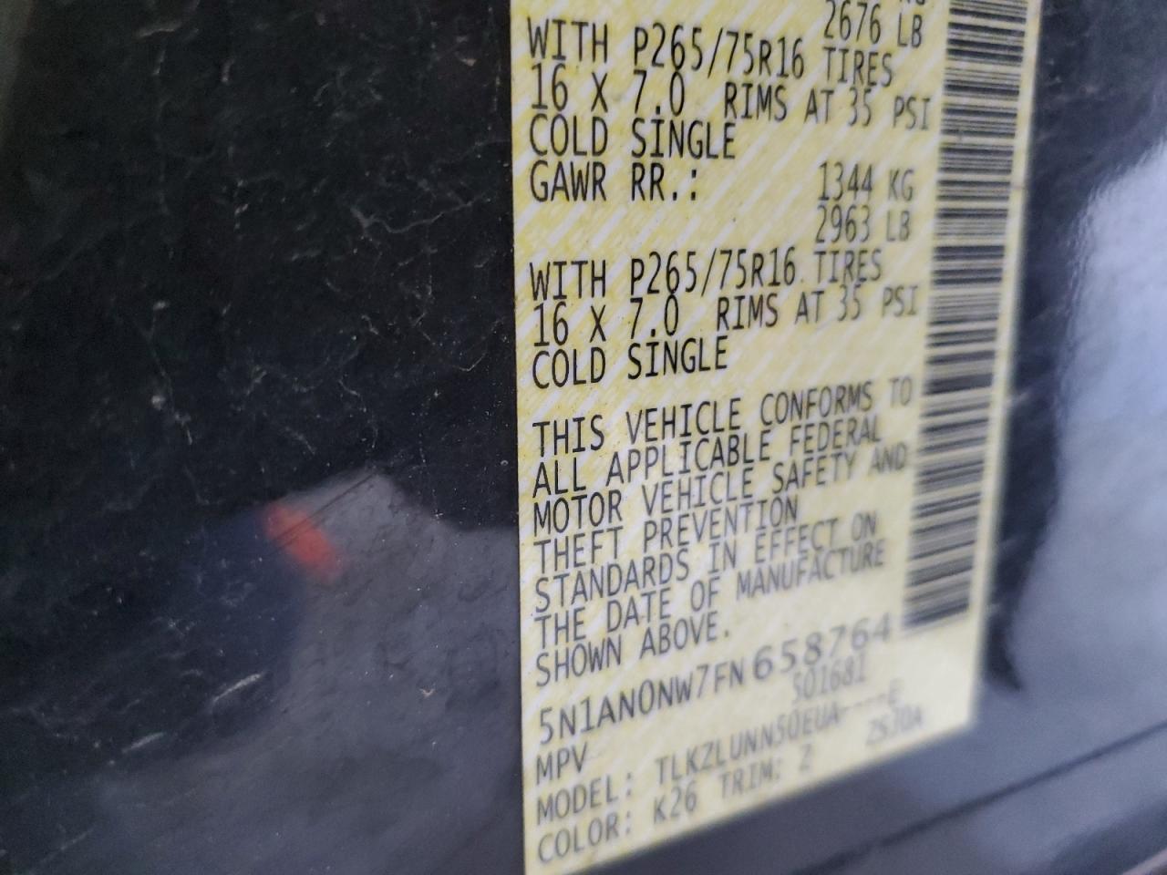 5N1AN0NW7FN658764 2015 Nissan Xterra X