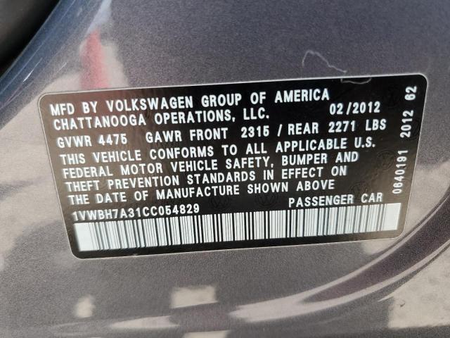 2012 Volkswagen Passat Se VIN: 1VWBH7A31CC054829 Lot: 59821654