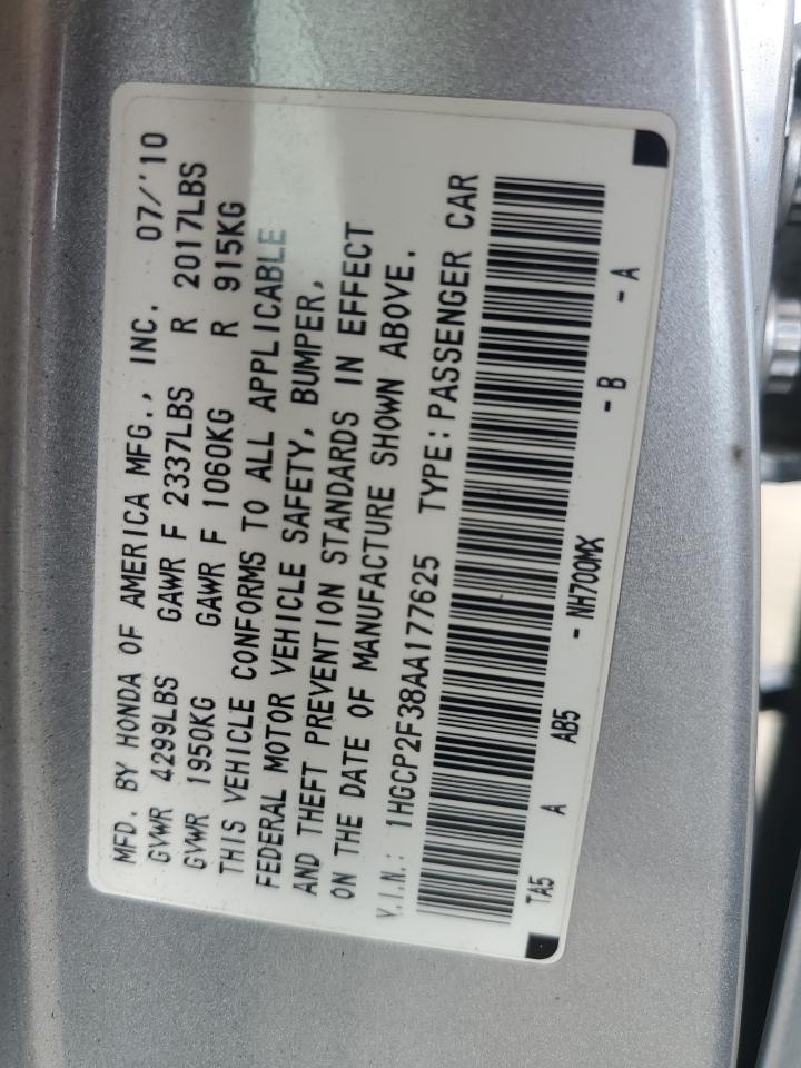 1HGCP2F38AA177625 2010 Honda Accord Lx