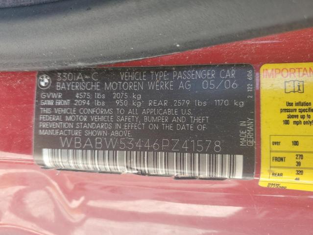 2006 BMW 330 Ci VIN: WBABW53446PZ41578 Lot: 59925574