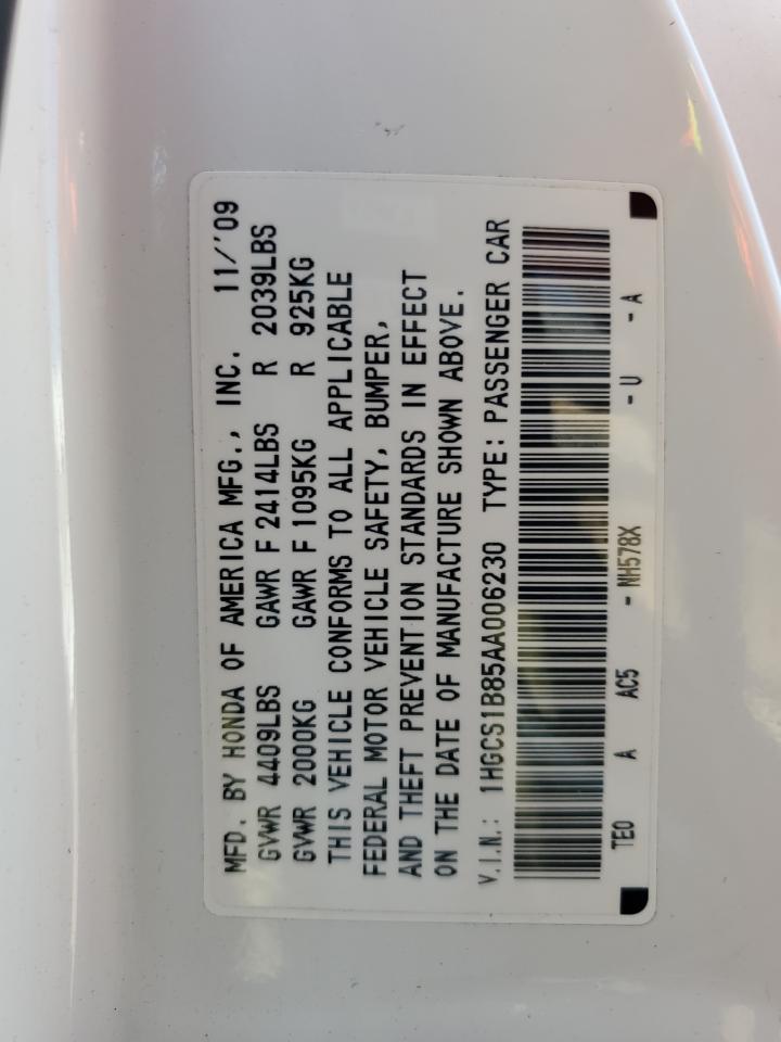 1HGCS1B85AA006230 2010 Honda Accord Exl