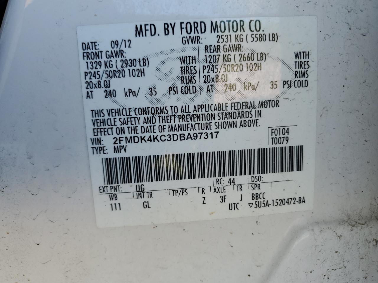 2FMDK4KC3DBA97317 2013 Ford Edge Limited