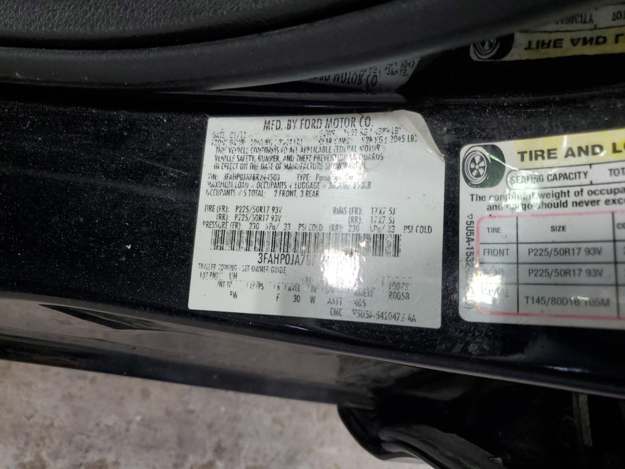 3FAHP0JA7BR244503 2011 Ford Fusion Sel