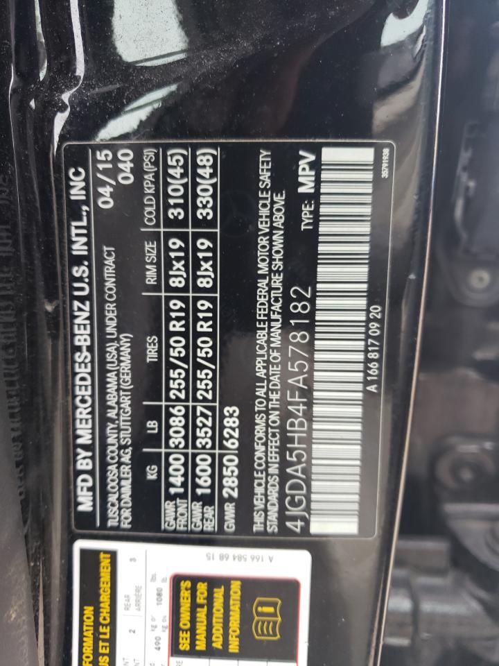 4JGDA5HB4FA578182 2015 Mercedes-Benz Ml 350 4Matic