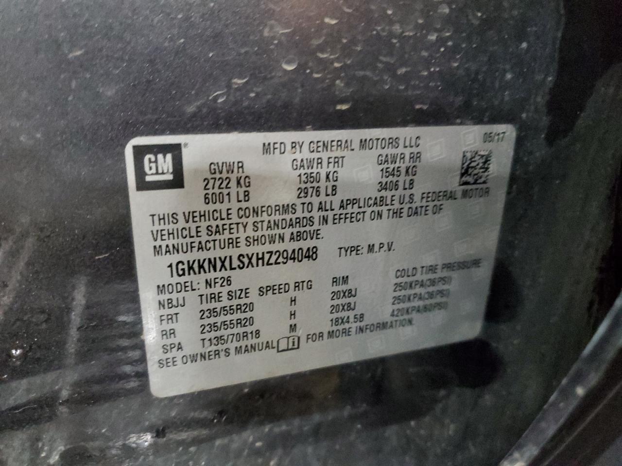 1GKKNXLSXHZ294048 2017 GMC Acadia Denali