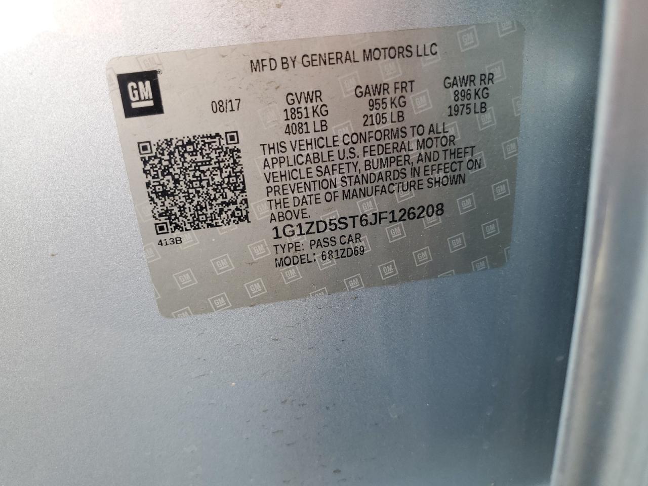 1G1ZD5ST6JF126208 2018 Chevrolet Malibu Lt