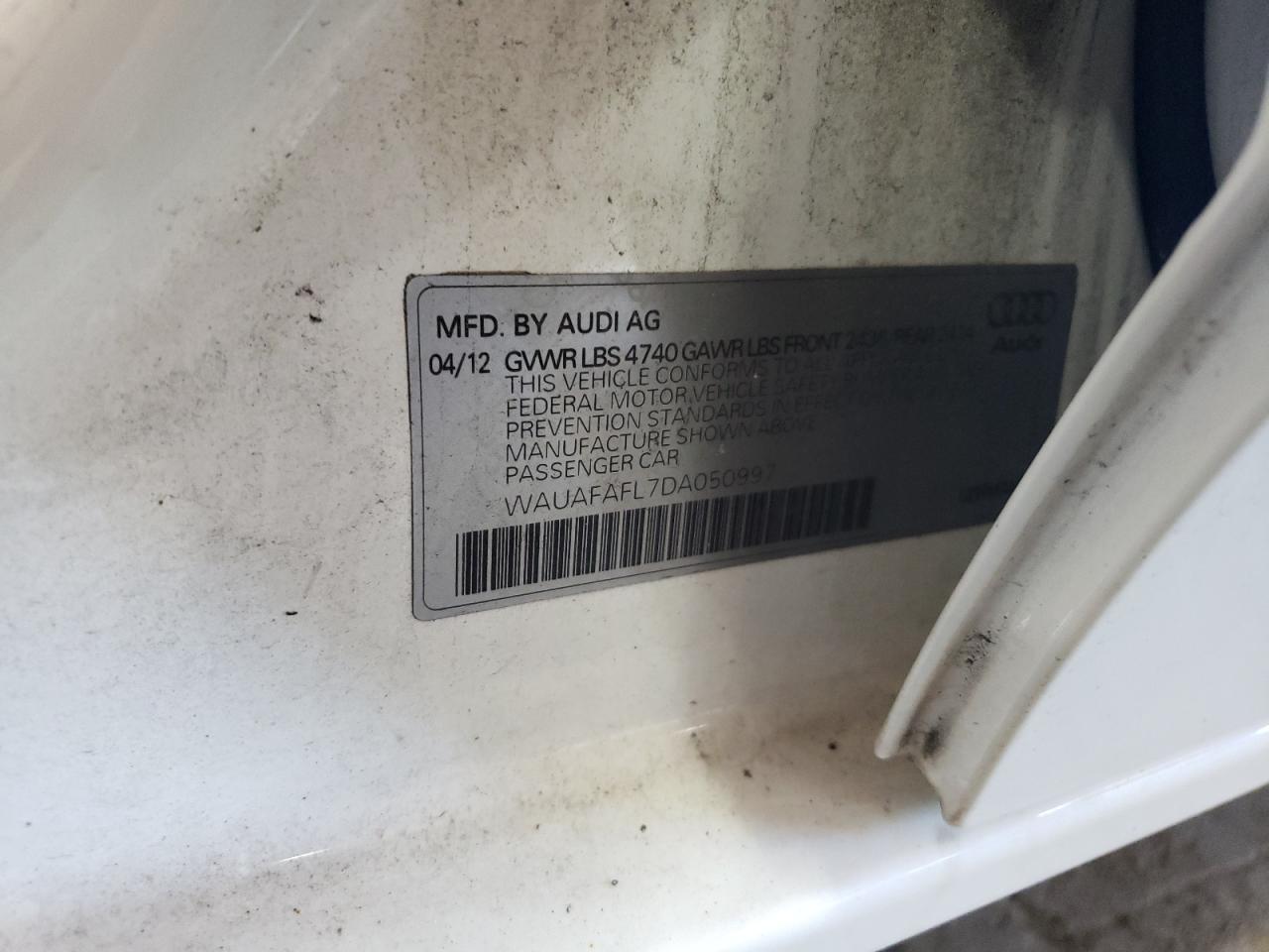 WAUAFAFL7DA050997 2013 Audi A4 Premium