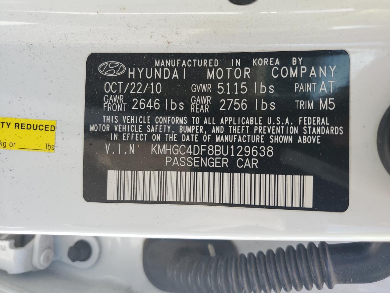 KMHGC4DF8BU129638 2011 Hyundai Genesis 4.6L