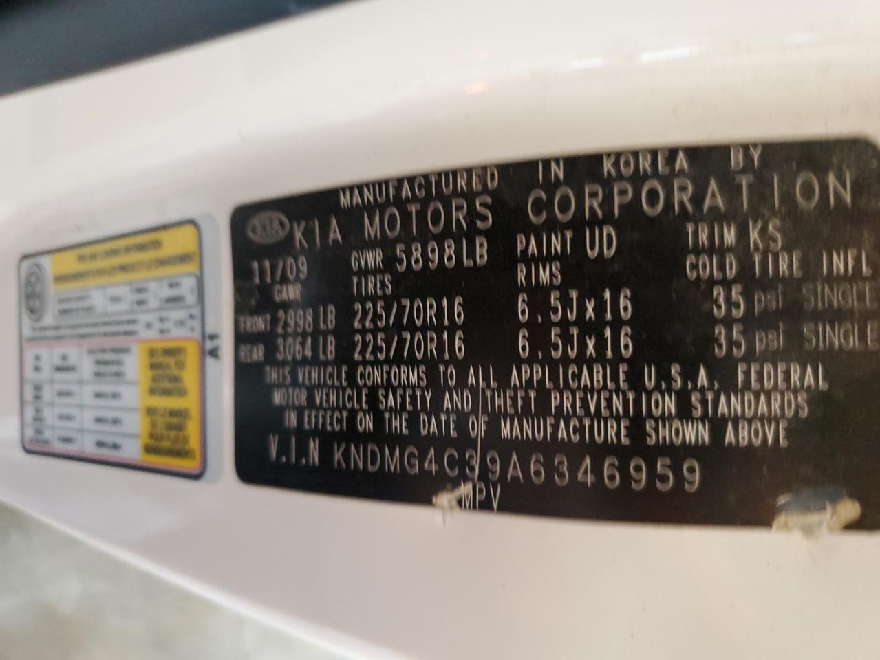 KNDMG4C39A6346959 2010 Kia Sedona Lx