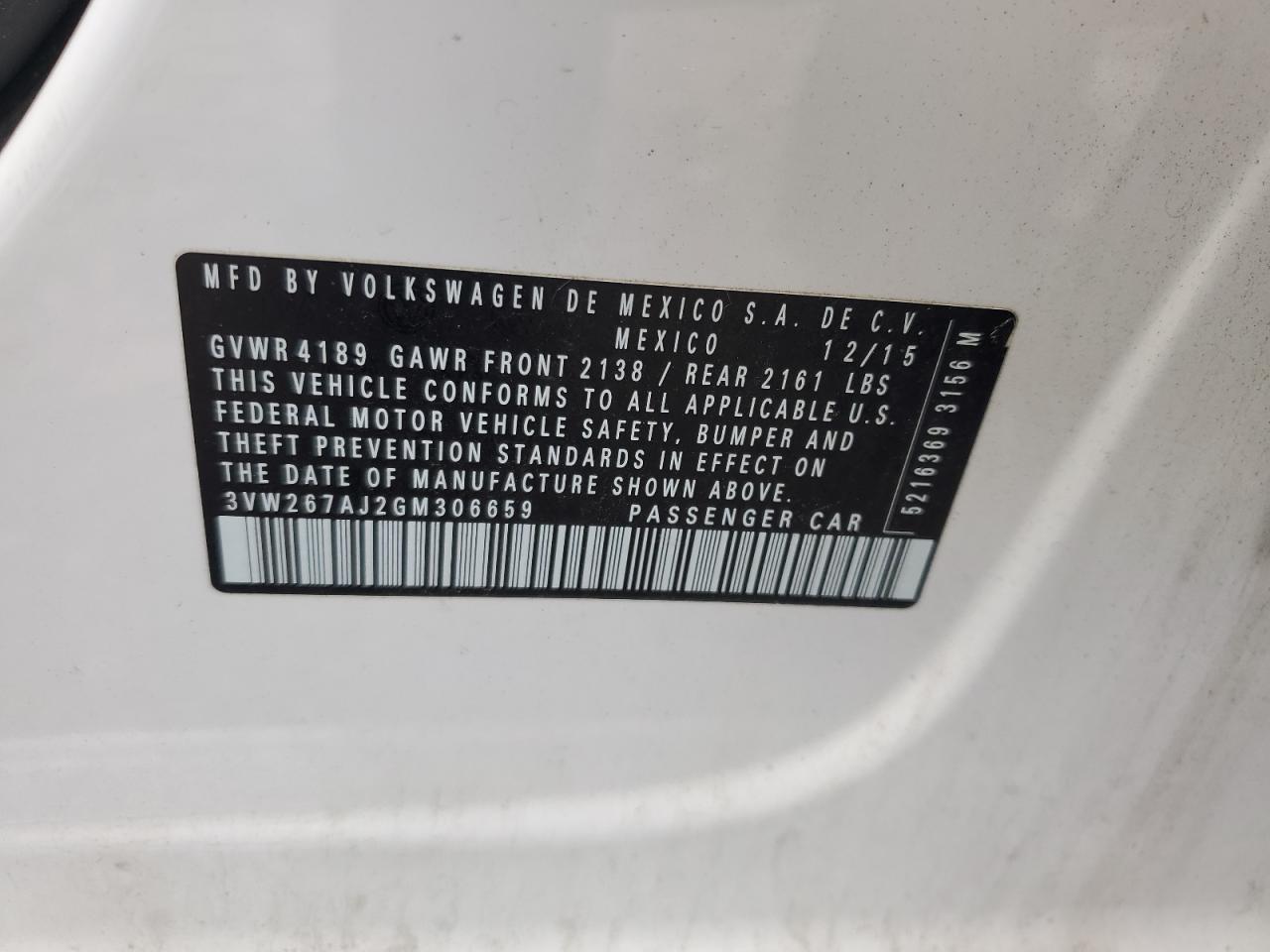 3VW267AJ2GM306659 2016 Volkswagen Jetta S