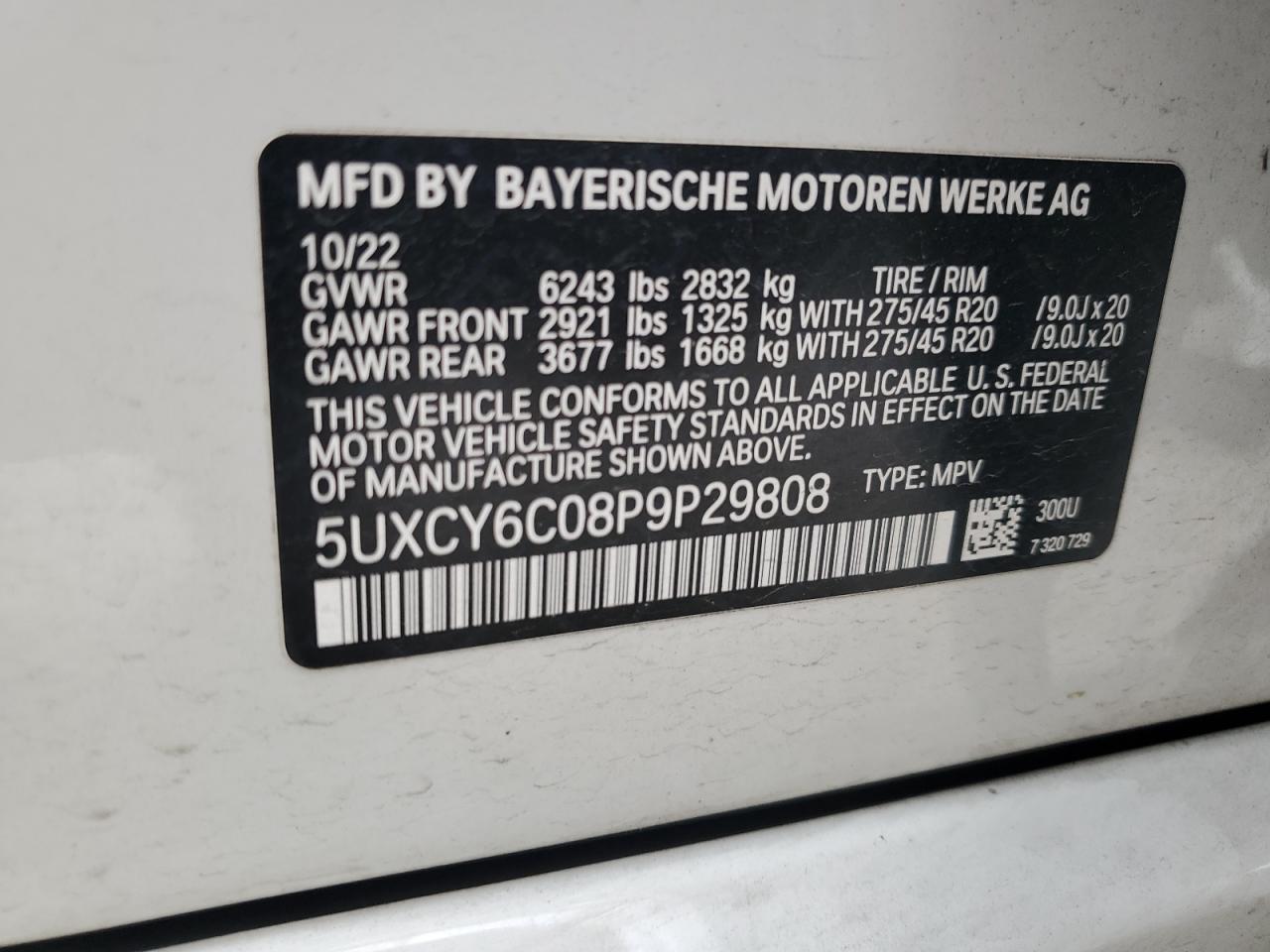 5UXCY6C08P9P29808 2023 BMW X6 xDrive40I