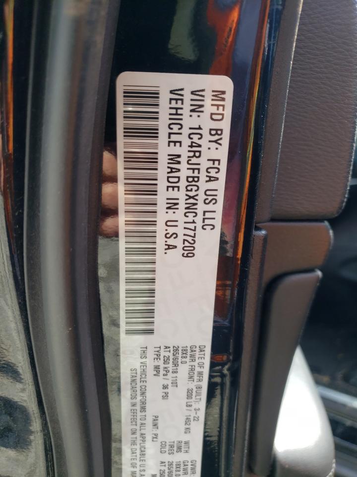 1C4RJFBGXNC177209 2022 Jeep Grand Cherokee Limited 1C4RJFBGXNC177209 2022 Jeep Grand Cherokee Limited