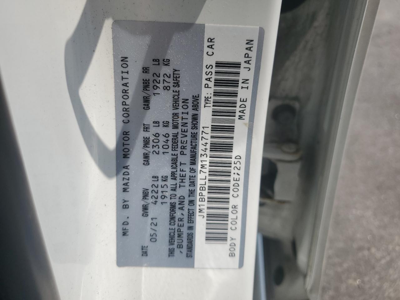 JM1BPBLL7M1344771 2021 Mazda 3 Preferred