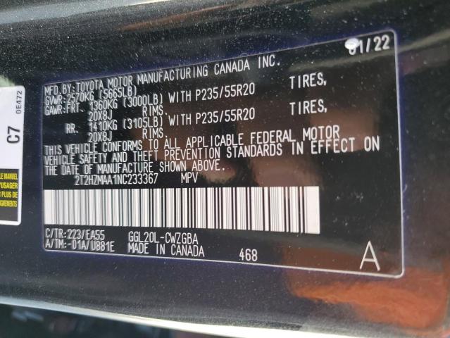 2022 Lexus Rx 350 VIN: 2T2HZMAA1NC233367 Lot: 57635214