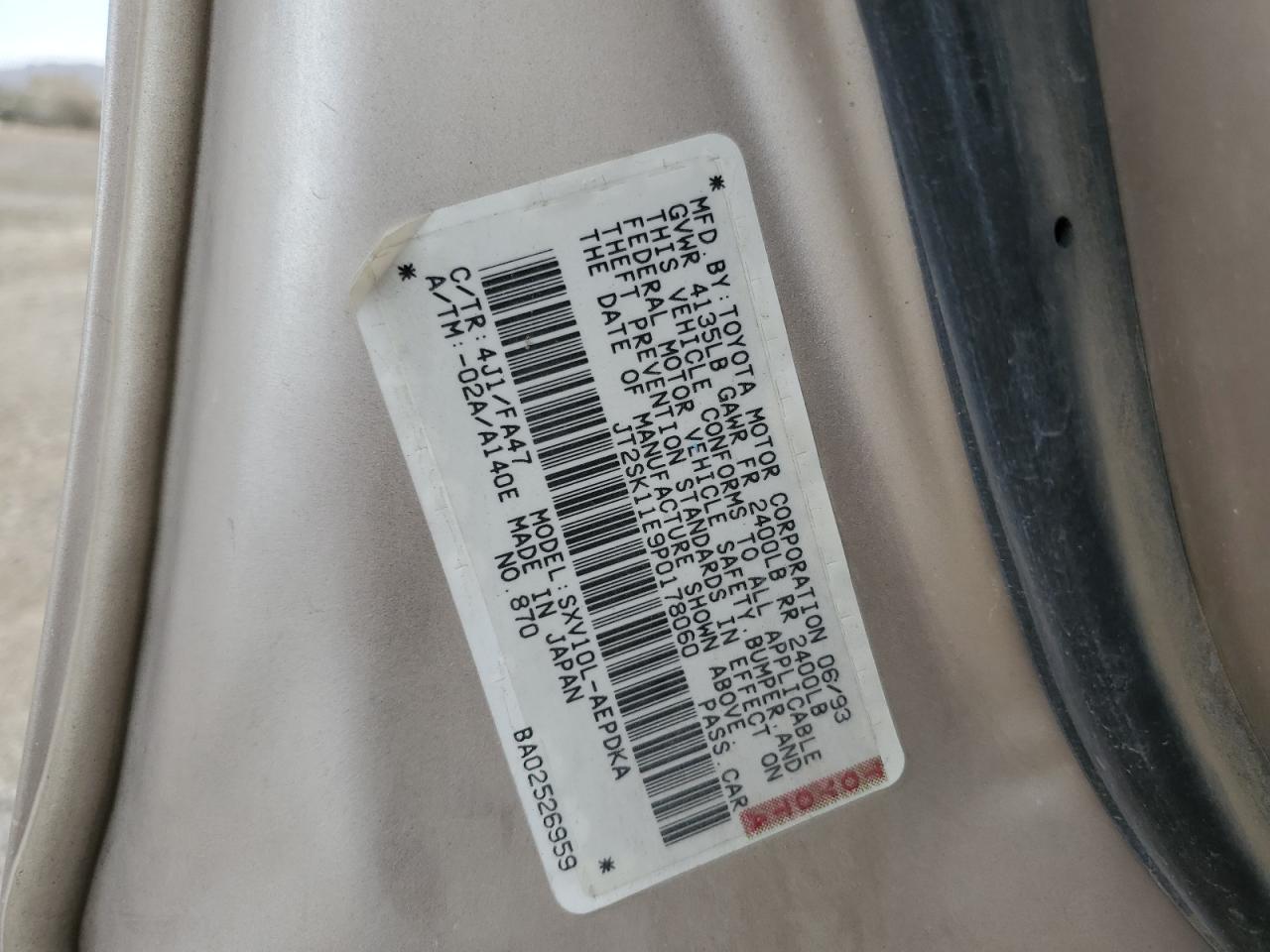 JT2SK11E9P0178060 1993 Toyota Camry Dx