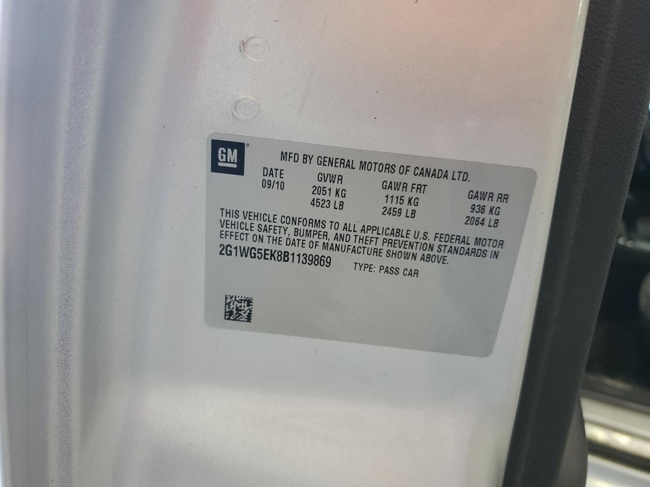 2G1WG5EK8B1139869 2011 Chevrolet Impala Lt