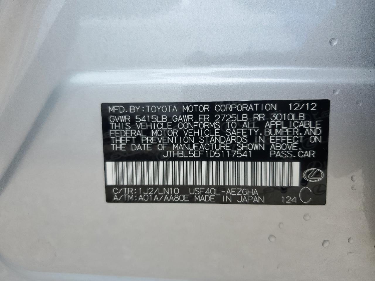 JTHBL5EF1D5117541 2013 Lexus Ls 460