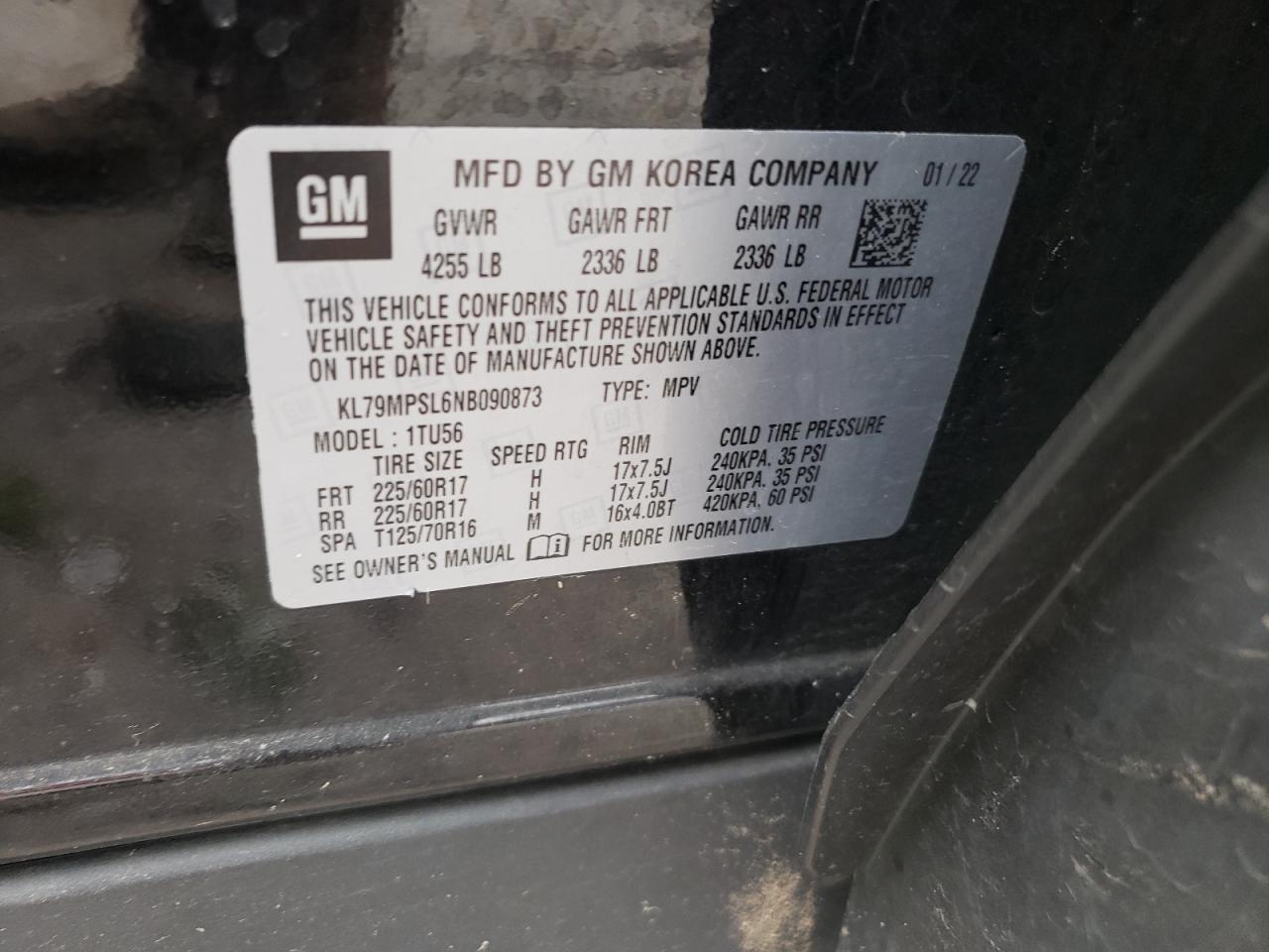 KL79MPSL6NB090873 2022 Chevrolet Trailblazer Lt