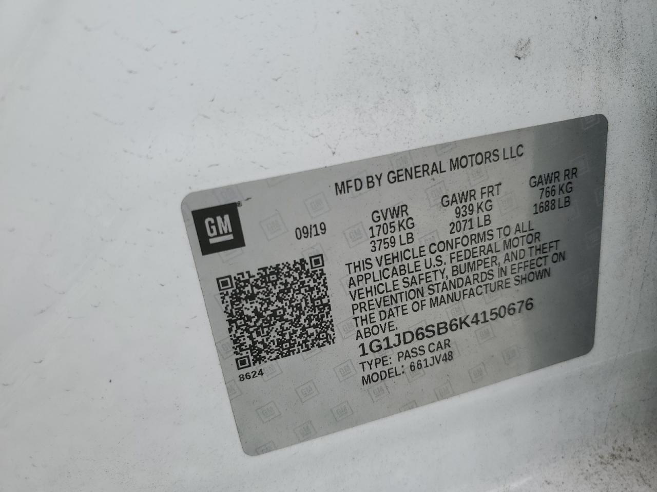 1G1JD6SB6K4150676 2019 Chevrolet Sonic Lt