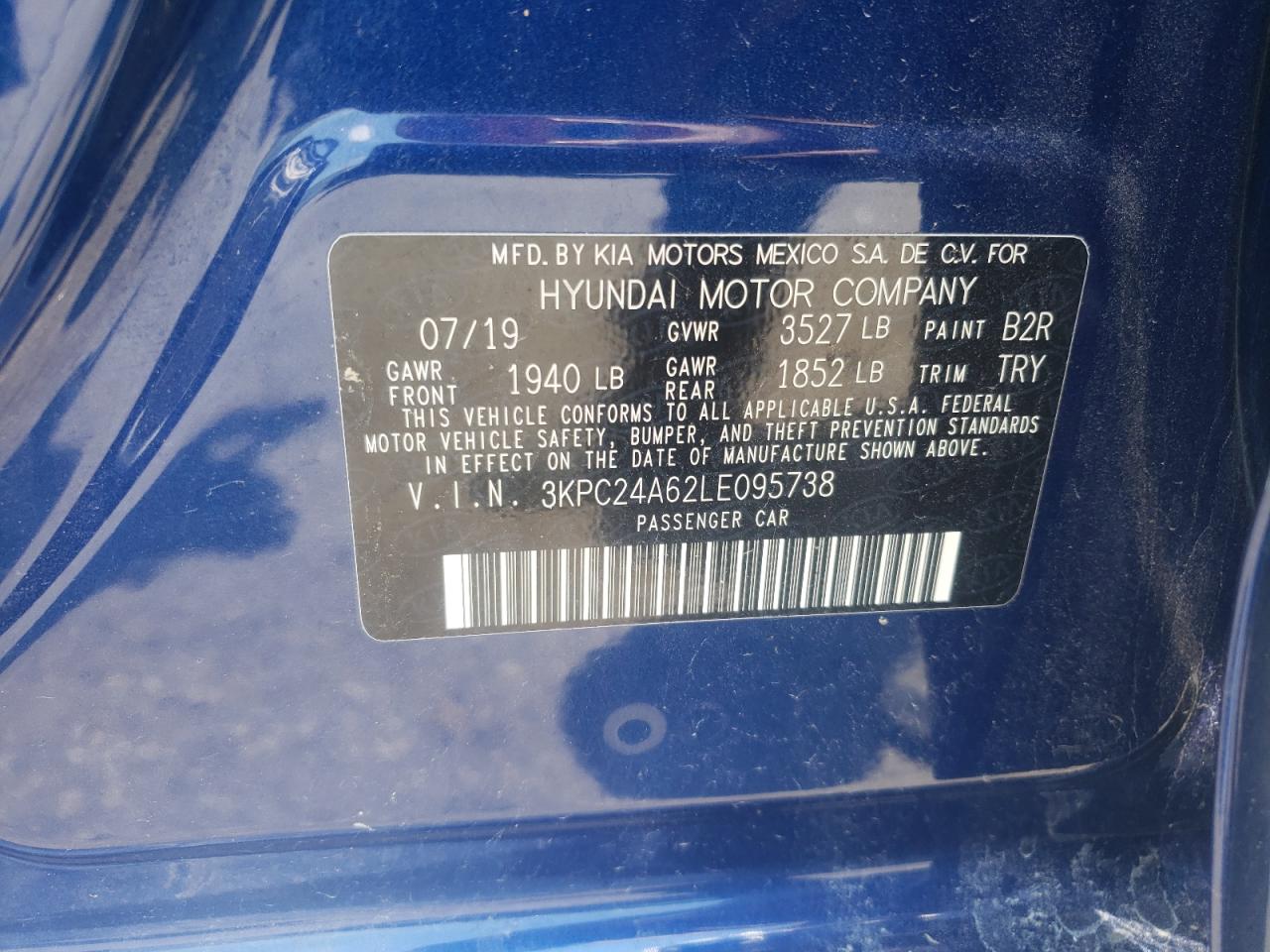 3KPC24A62LE095738 2020 Hyundai Accent Se