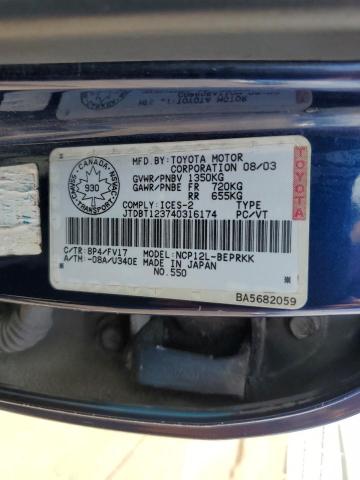 2004 Toyota Echo VIN: JTDBT123740316174 Lot: 59029234