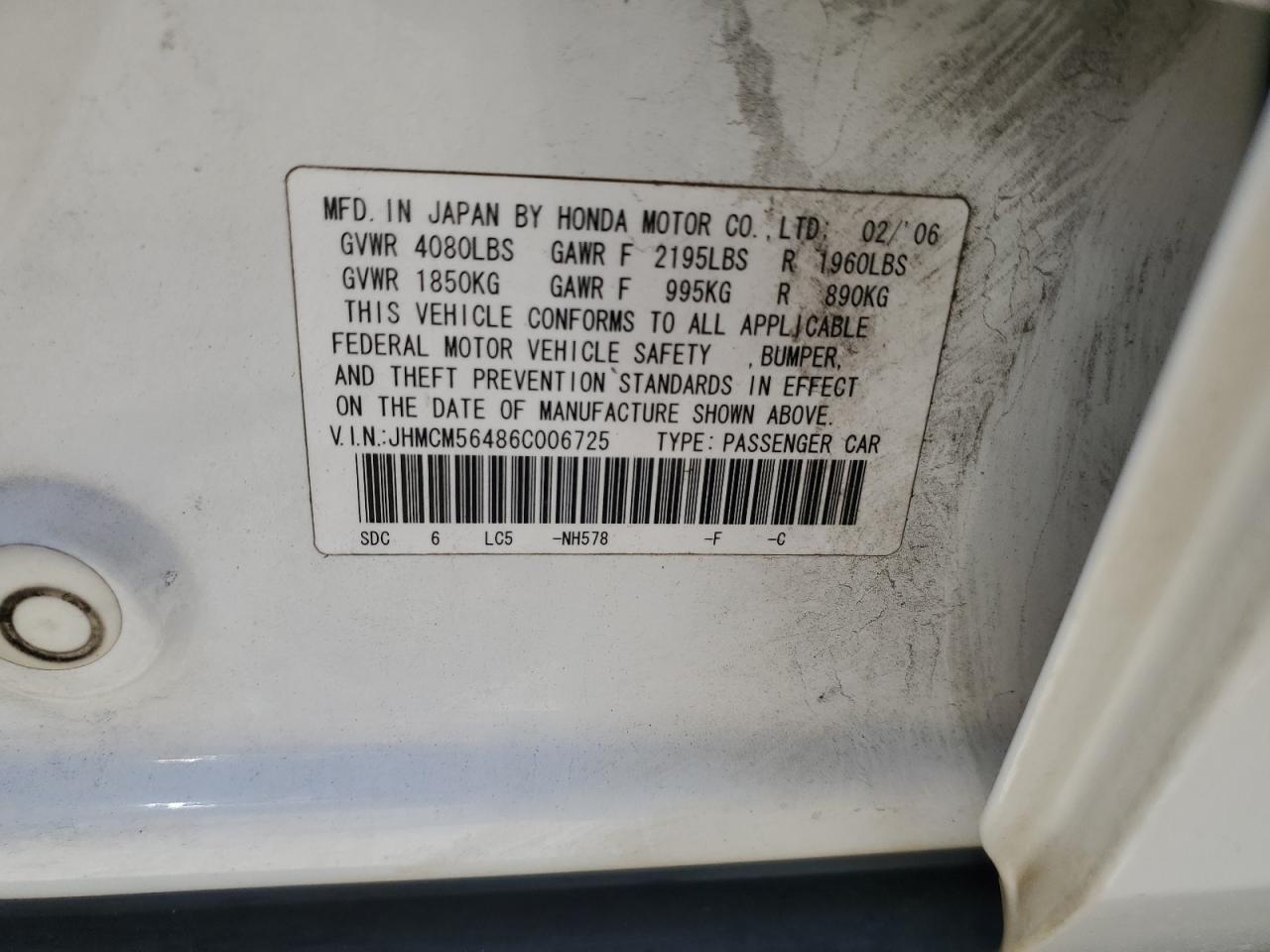 JHMCM56486C006725 2006 Honda Accord Lx