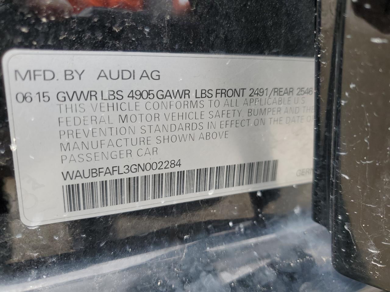 WAUBFAFL3GN002284 2016 Audi A4 Premium S-Line