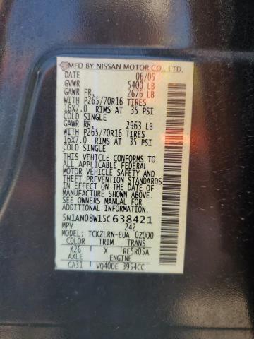 2005 Nissan Xterra Off Road VIN: 5N1AN08W15C638421 Lot: 58957974