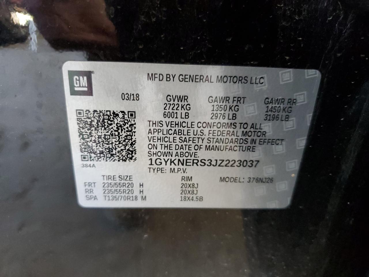 1GYKNERS3JZ223037 2018 Cadillac Xt5 Premium Luxury