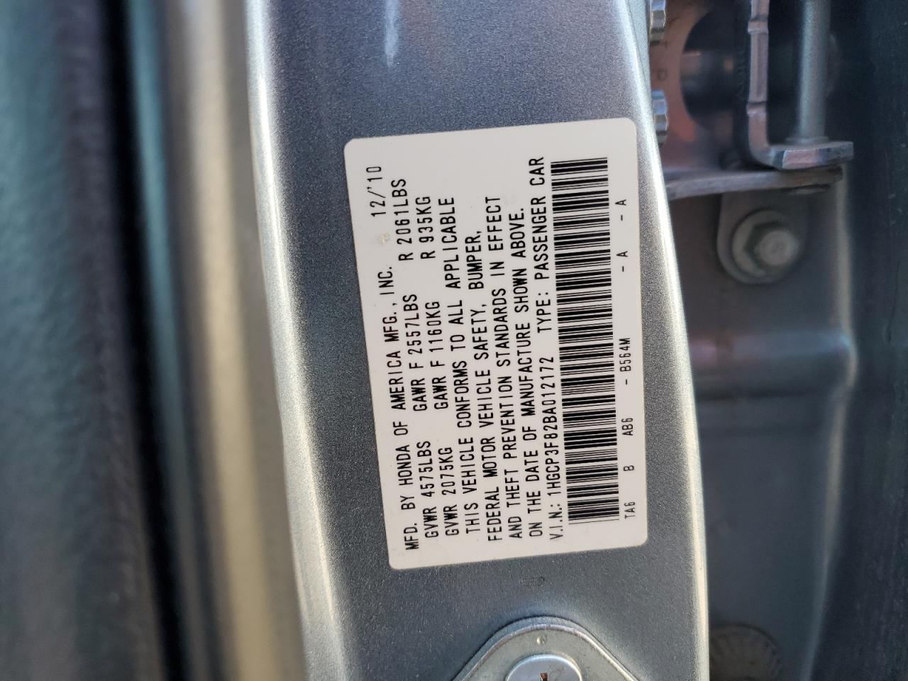 1HGCP3F82BA012172 2011 Honda Accord Exl