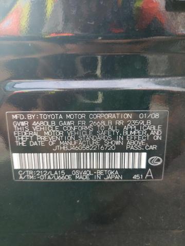 2008 Lexus Es 350 VIN: JTHBJ46G582216720 Lot: 61150754