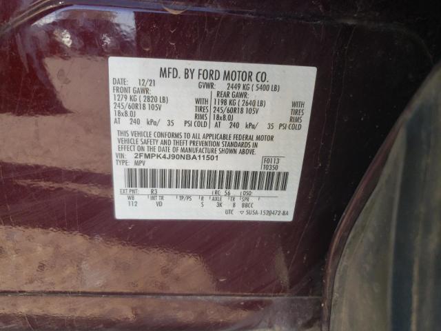 2022 Ford Edge Sel VIN: 2FMPK4J90NBA11501 Lot: 59701714