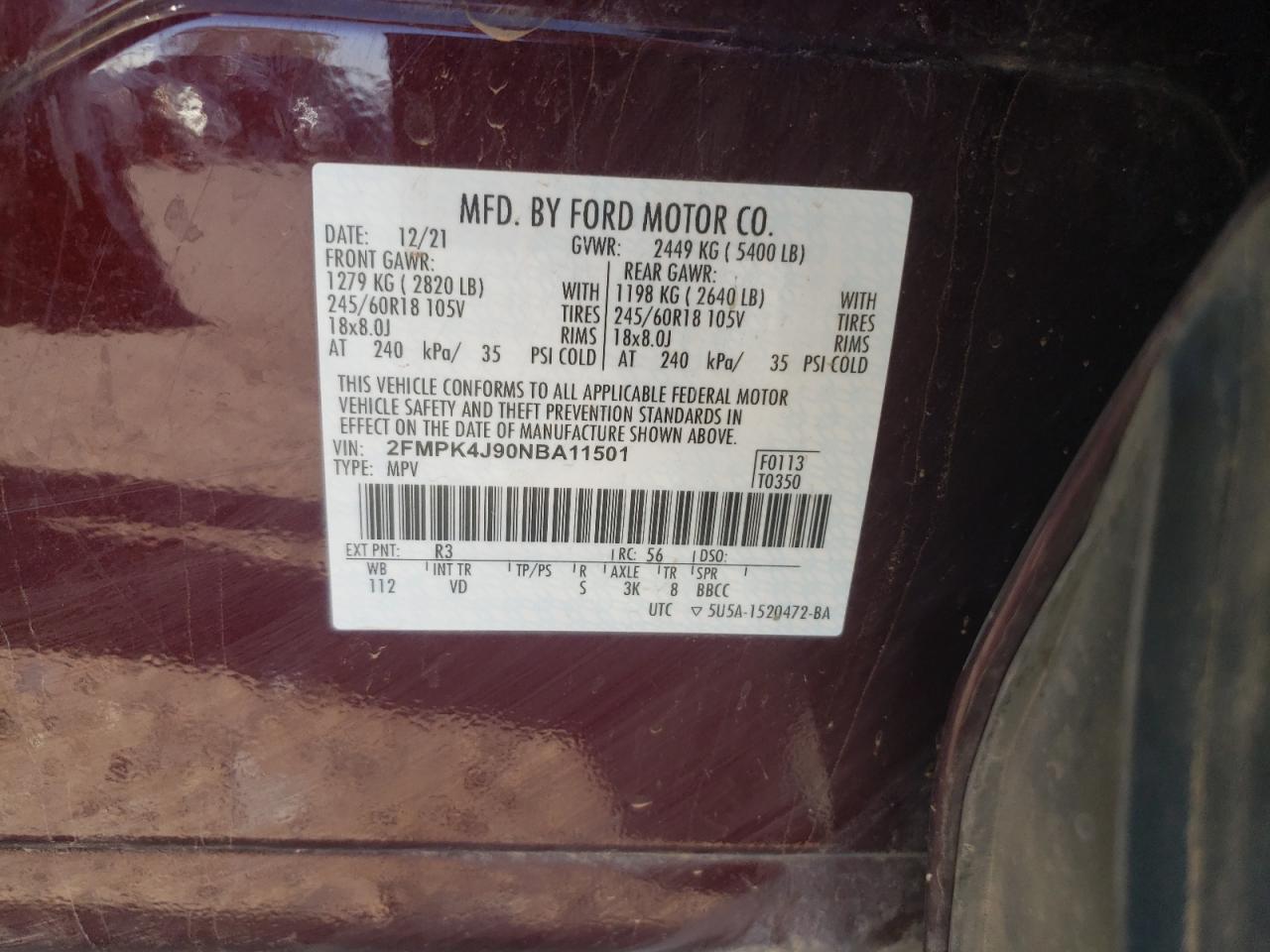 2FMPK4J90NBA11501 2022 Ford Edge Sel