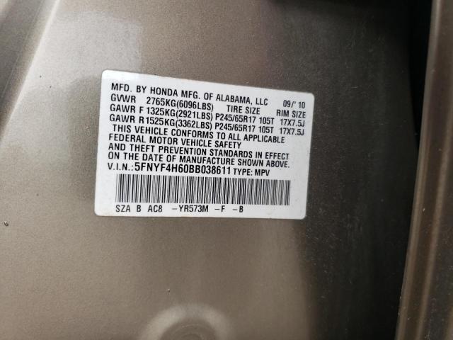 2011 Honda Pilot Exl VIN: 5FNYF4H60BB038611 Lot: 61046434