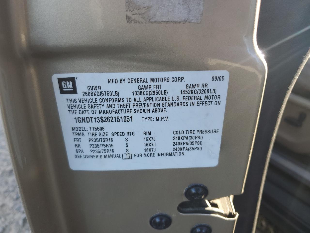 1GNDT13S262151051 2006 Chevrolet Trailblazer Ls