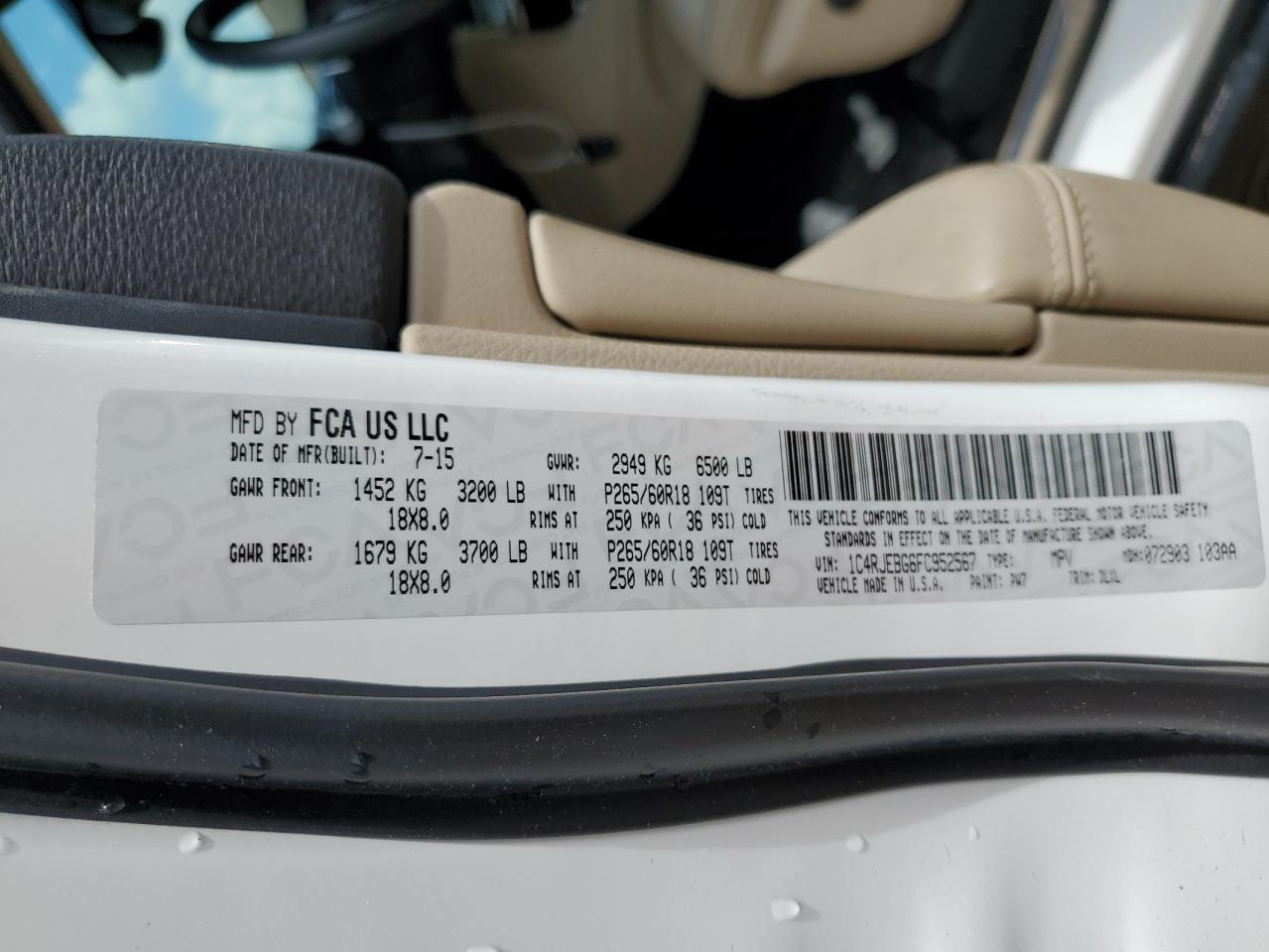 1C4RJEBG6FC952567 2015 Jeep Grand Cherokee Limited