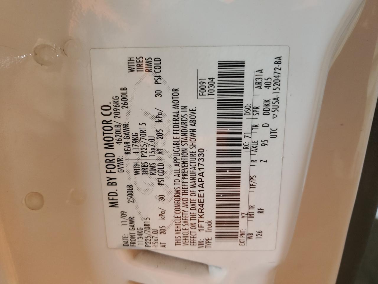 1FTKR4EE1APA17330 2010 Ford Ranger Super Cab