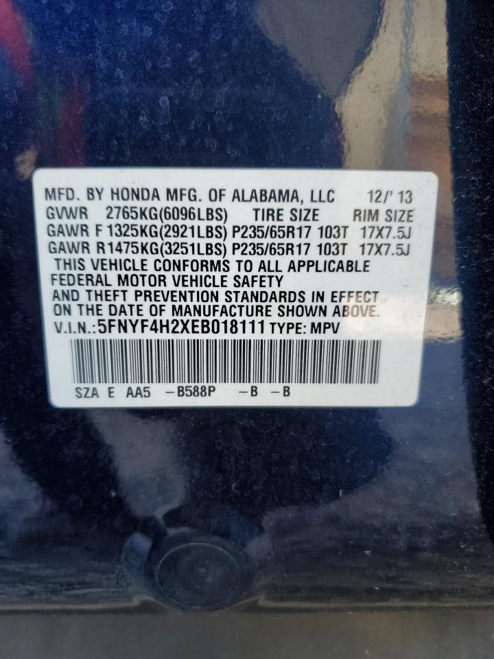 5FNYF4H2XEB018111 2014 Honda Pilot Lx