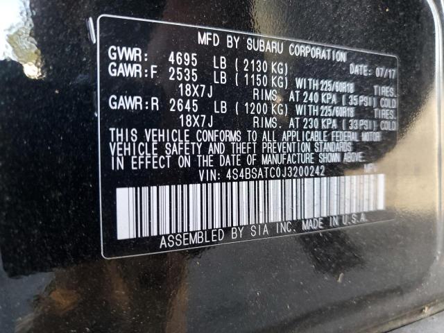 2018 Subaru Outback Touring VIN: 4S4BSATC0J3200242 Lot: 57954214