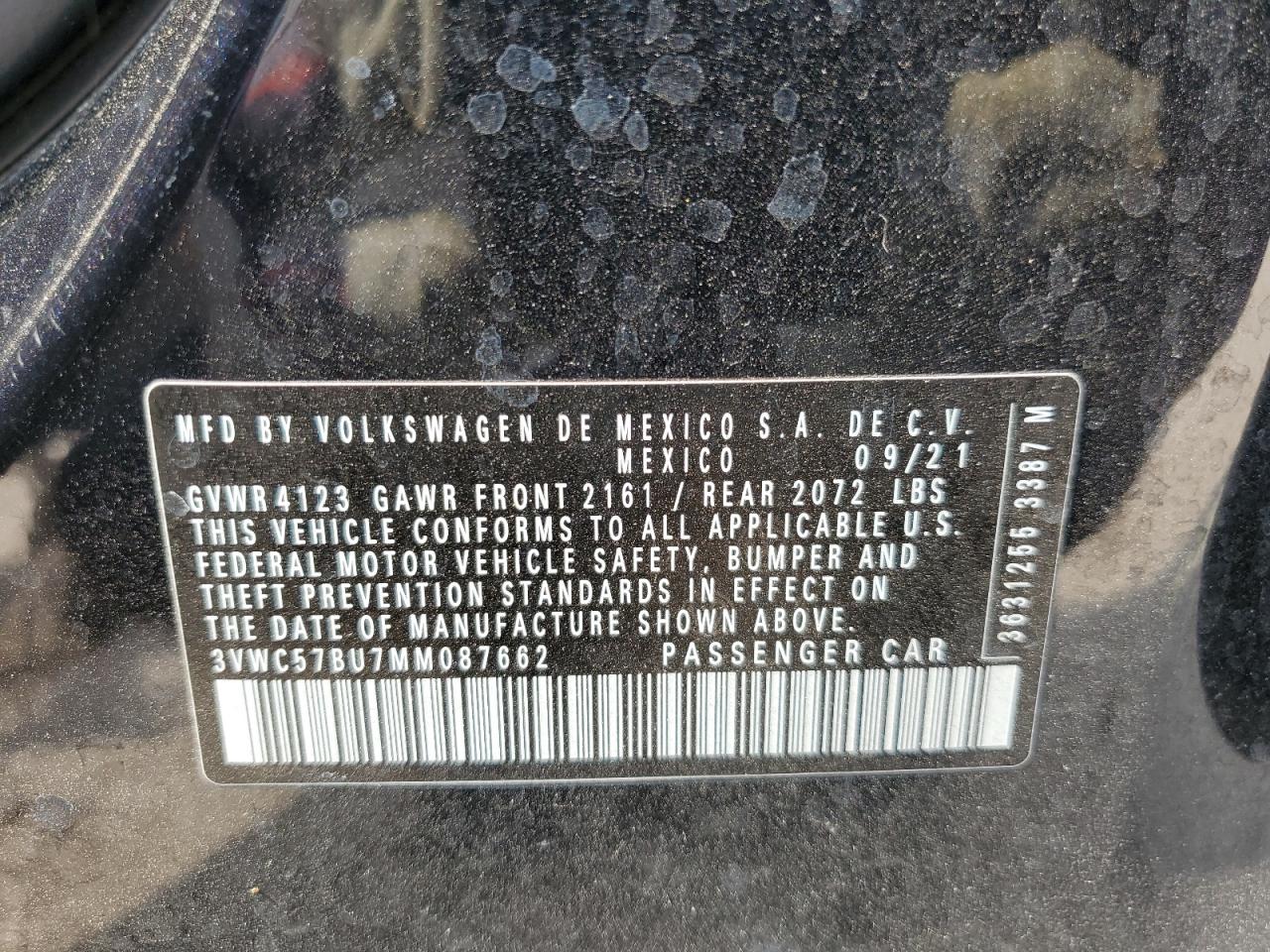 3VWC57BU7MM087662 2021 Volkswagen Jetta S