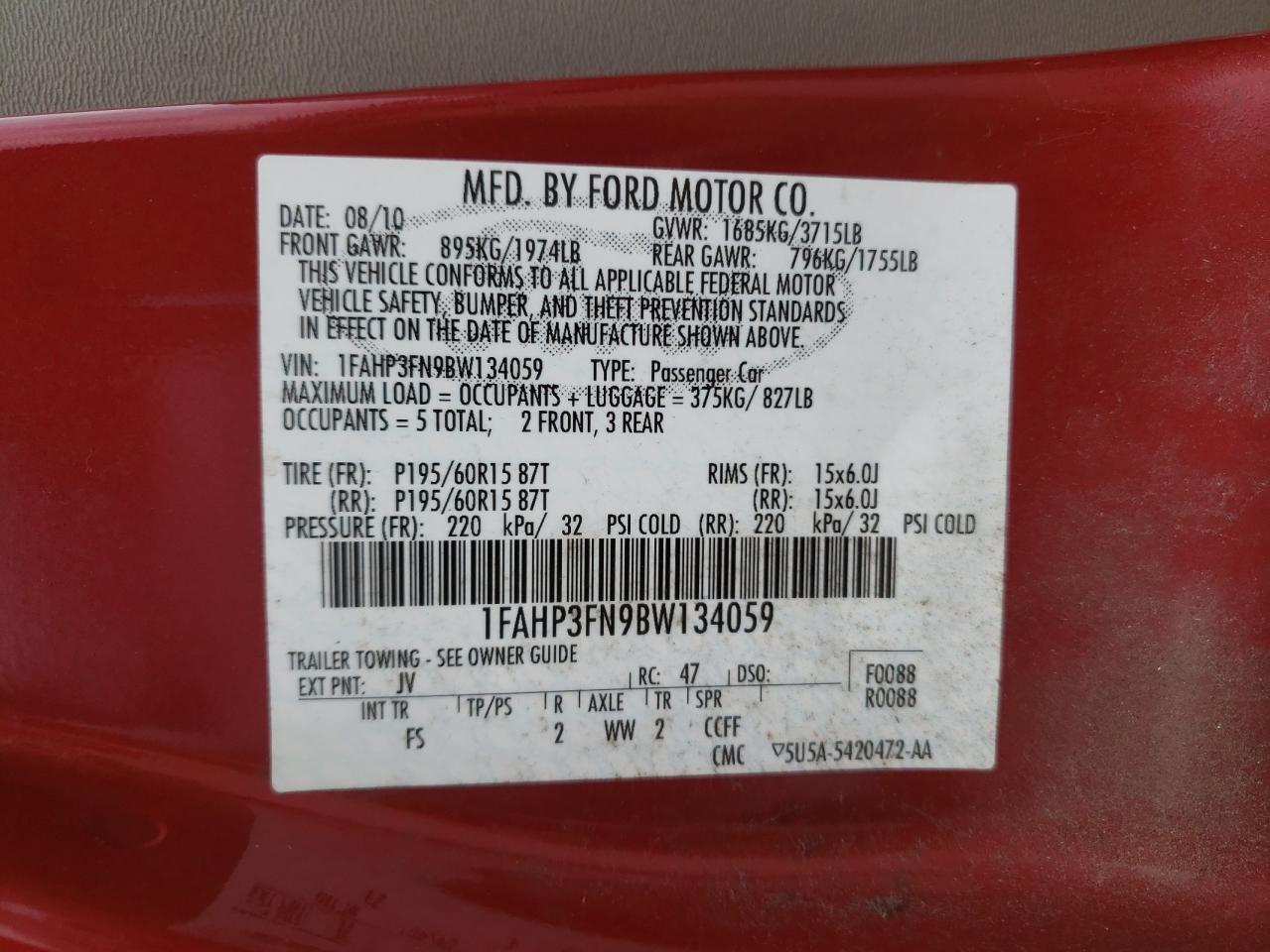 1FAHP3FN9BW134059 2011 Ford Focus Se