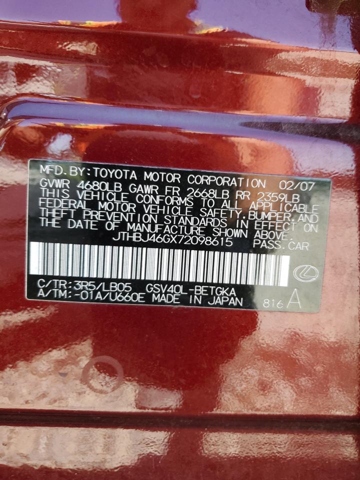 JTHBJ46GX72098615 2007 Lexus Es 350