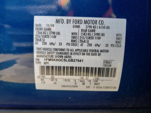 2020 Ford Explorer St VIN: 1FM5K8GC5LGB27641 Lot: 59303284
