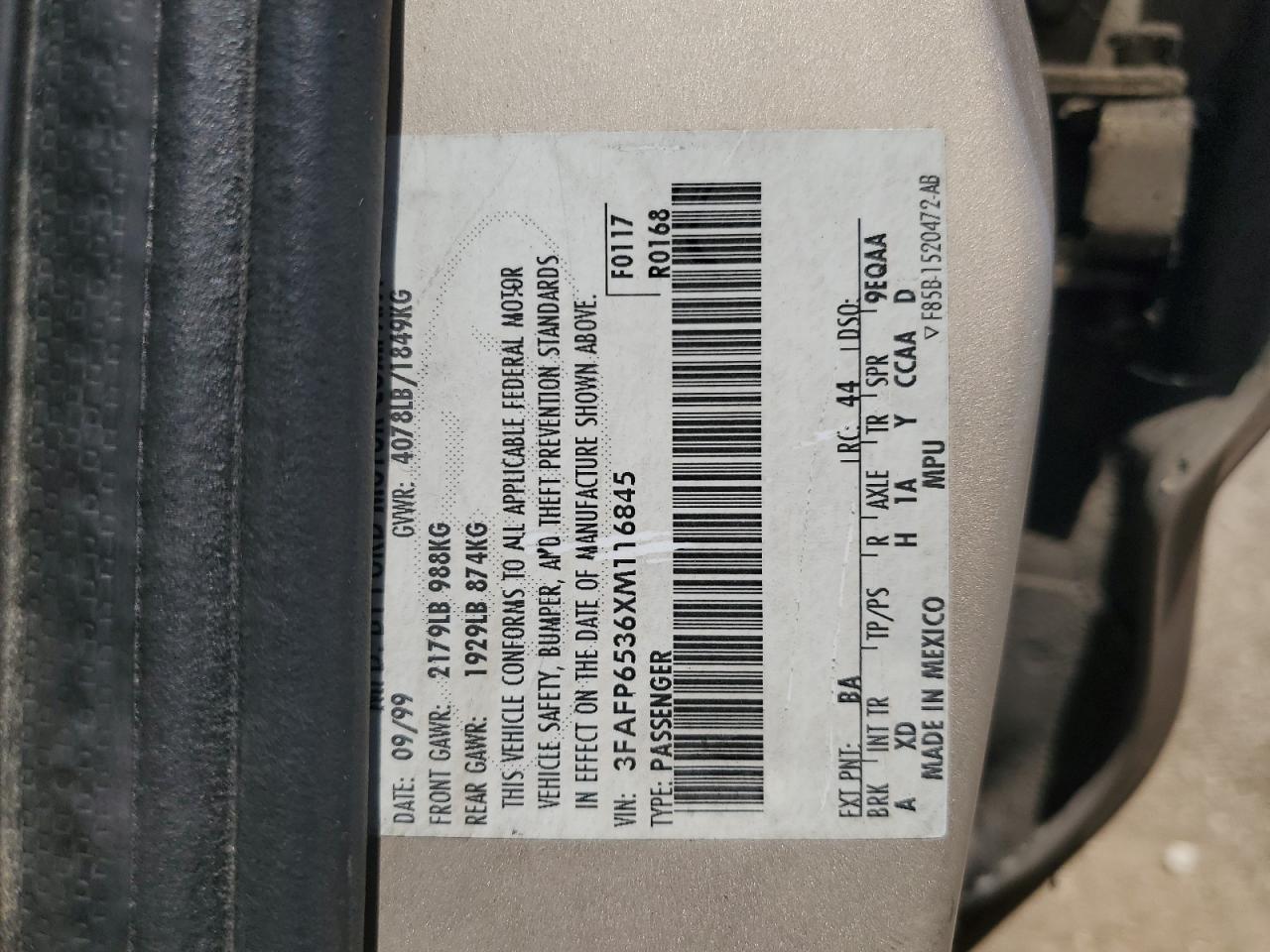 3FAFP6536XM116845 1999 Ford Contour Lx