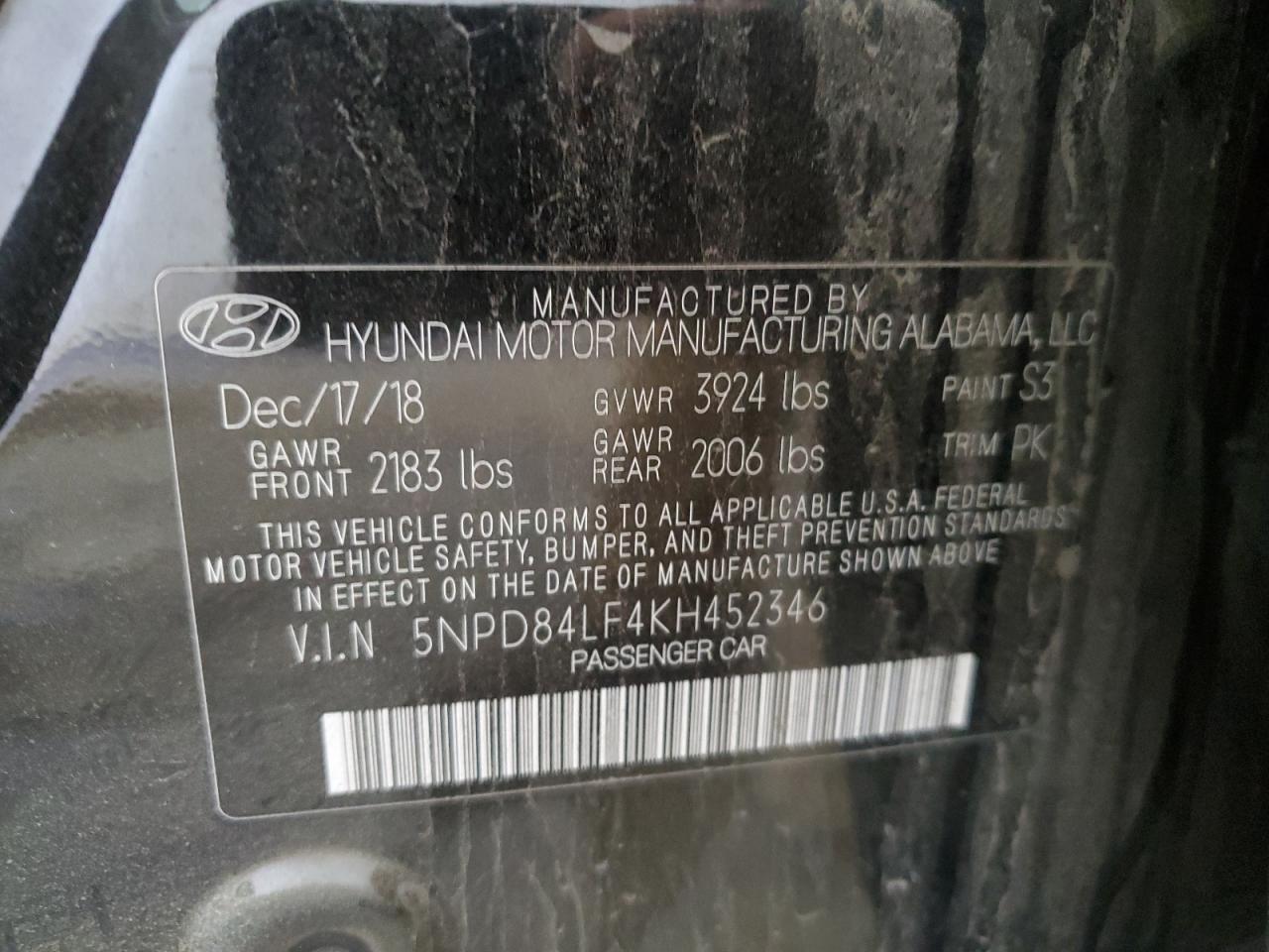 5NPD84LF4KH452346 2019 Hyundai Elantra Sel