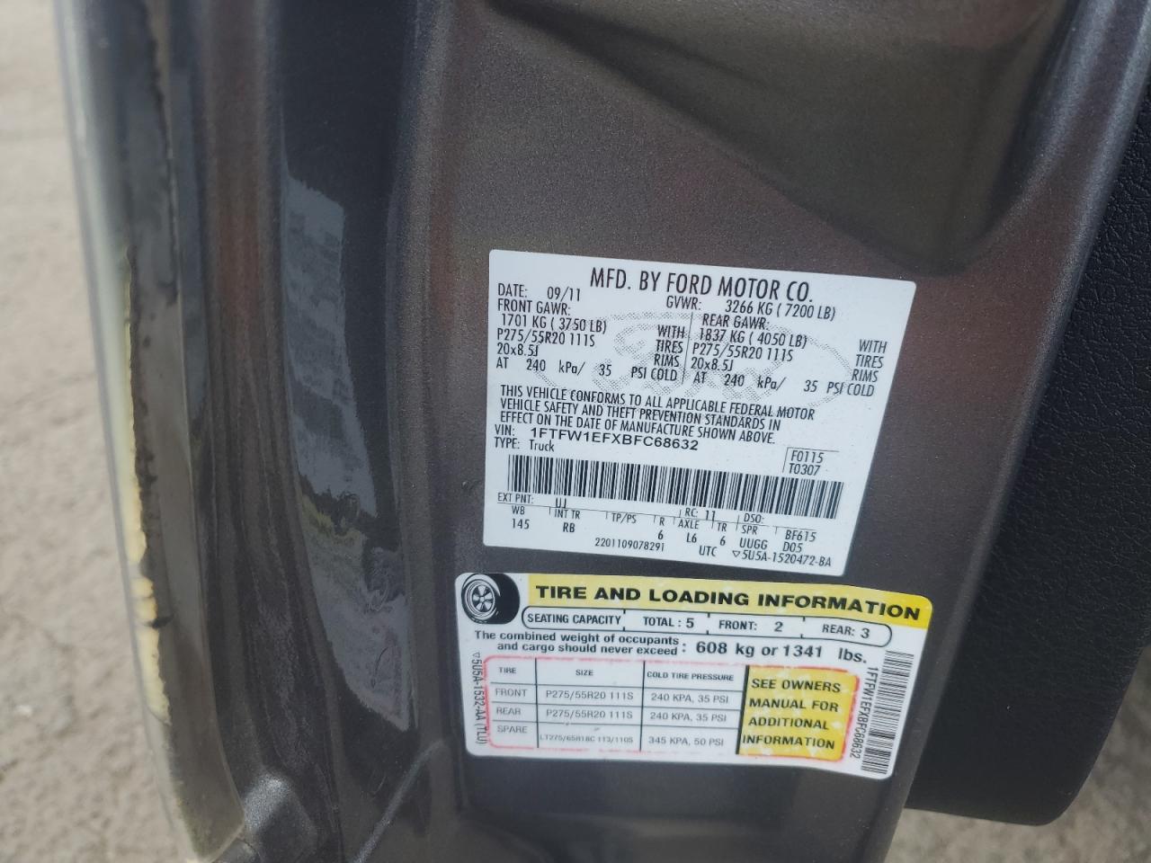 1FTFW1EFXBFC68632 2011 Ford F150 Supercrew